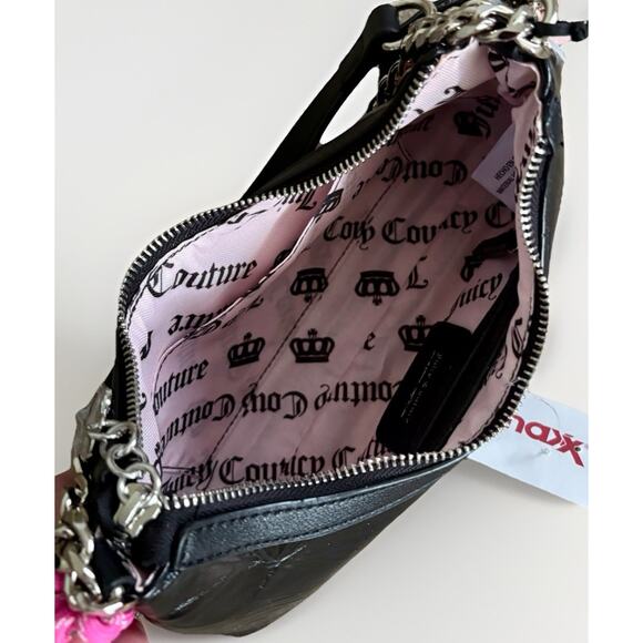 JUICY COUTURE Juicify Shoulder Bag Charms Scottie Dog BLK Liquorice Textured Y2K - Picture 9 of 16